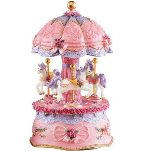 Collections Etc Pink Ceramic Carousel Music Box with Golden Accents 3.75 X 3.75 X 6.5 Pink