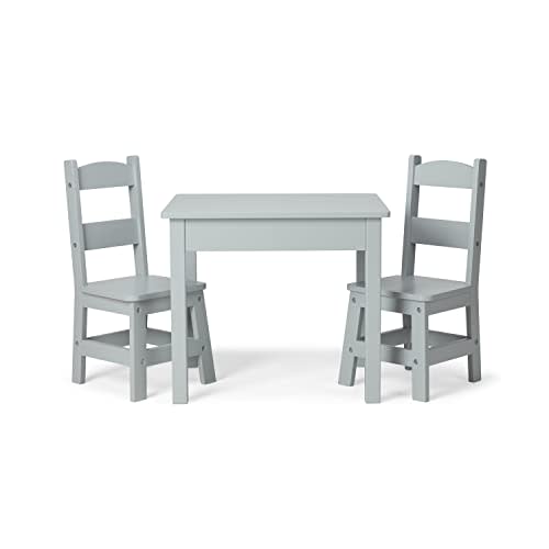 Melissa & Doug Solid Wood Kids Table and Chairs (2), Premium Quality Wooden Toddler Table and Chair Set for Kids Playroom Furniture & Montessori Classroom Furniture for Boys & Girls Ages 3+, Grey