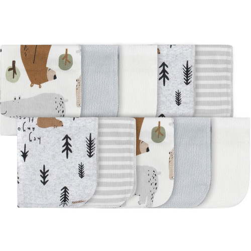 Gerber, Baby Washcloths, 10-Pack, Terry Washcloths, Bear Green