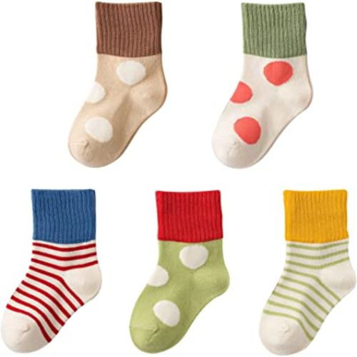 5 Pairs Cotton Ankle Socks for Toddlers and Little Kids, Soft Warm Cozy Socks for Unisex Infant, Gift for Boys and Girls Age 0-8 years (XL)