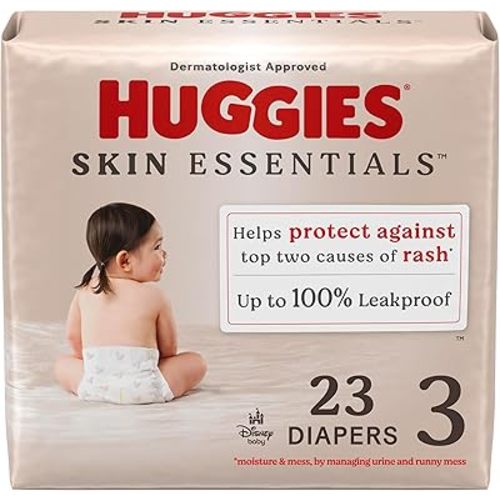 Huggies Size 3 Diapers, Skin Essentials Baby Diapers, Size 3 (16-28 lbs), 23 Count, Packaging May Vary