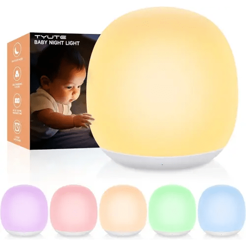 Baby Night Light, Nursery Night Lamp with 8 RGB Colors Changing, Soft BPA Free Silicone Touch Night Light for Kids Room Breastfeeding, 1h Timer, Rechargeable & Stepless Dimming