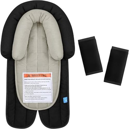 COOLBEBE Upgraded Babybody Support & Strap Covers Set for Newborn Infant Toddler - Extra Soft Breathable Car Seat Insert Cushion Pad, Perfect for Carseats, Strollers, Swing, Black