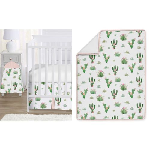 Sweet Jojo Designs Girl Baby Crib Bedding Set - Cactus Floral Pink And Green 4pc