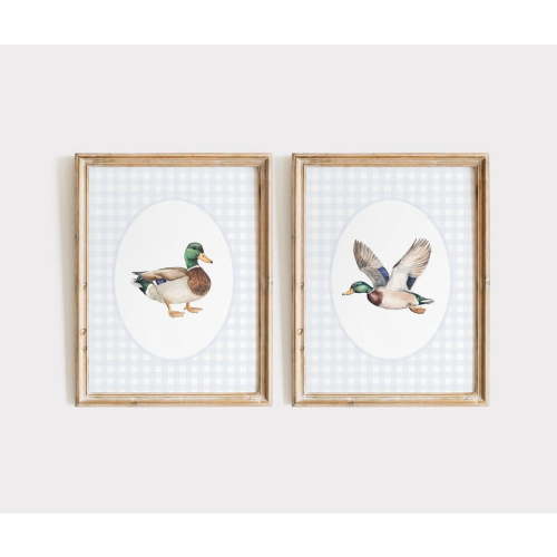 UNFFRAMED Luvia Set of 2 Mallard Duck Nursery Wall Art Set, Baby Boy Nursery Print, Vintage Style Nursery, Boy Room Art, Blue Nursery, Duck Nursery Decor Wall Art Set 2 Prints 8x12