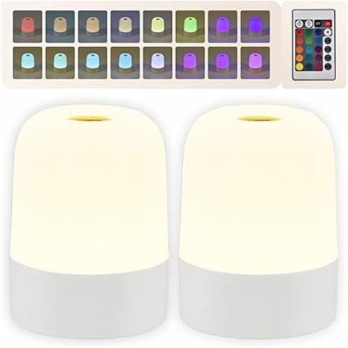 Touch Lamp for Bedroom, Table Lamps Rechargeable, Remote Control, Multi-Color Nightstand Lamp, Breastfeeding, Sleep Aid, Portable Small Night Lamp (2 PCS)