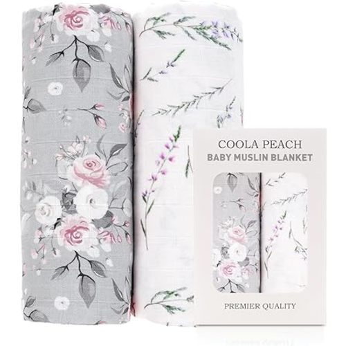 Baby Muslin Swaddle Blankets,2 Pack Receiving Blanket Baby Girl & boy,Large47 x 43 inches,Soft & Skin Friendly Swaddle Blanket Wrap(Florals)
