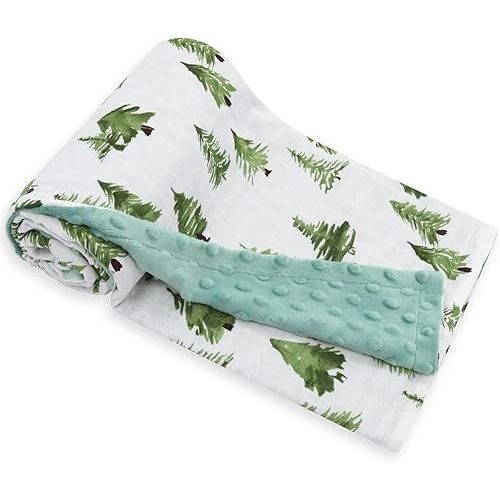 LifeTree Baby Blankets for Newborn, Soft & Lightweight Swaddle Blankets, Muslin Front and Dotted Fleece Backing Receiving Bed Throw Blanket Unisex, 31X40 Inches, Baby Girl & Boy Blanket, Pine Tree