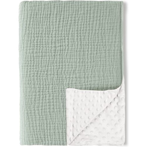 Konssy Baby Blankets for Unisex Boys Girls, Super Soft Nursery Minky Blankets with Muslin Cotton Front and Dotted Fleece Backing, Printed Bed Throws Newborn