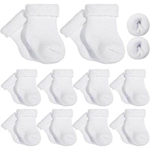 Twistover 10 Pairs Preemie Baby Terry Cotton Turn Cuff Socks for Newborn Girls Boys - Nicu