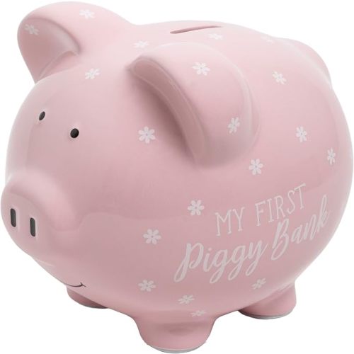 Kate & Milo My First Bank Ceramic Piggy Bank, Pink Floral, Large
