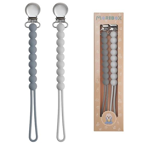 Pacifier Clips Baby Girls - MORIBOX Paci Clip Soothe Baby Binky Holder for Shower Birthday Gift 2 Pack