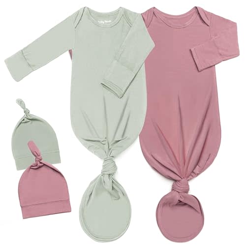 2Pk Newborn Knotted Gown Set, Soft Baby Sleep Sack & Hat, Boys Girls Clothes, Easy Diaper Change Baby Gift