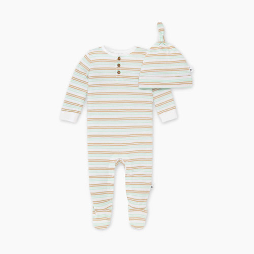 Burt's Bees Baby Coastal Stripe Jumpsuit & Knot Top Hat Set - Coastal Stripe, 0-3 Months