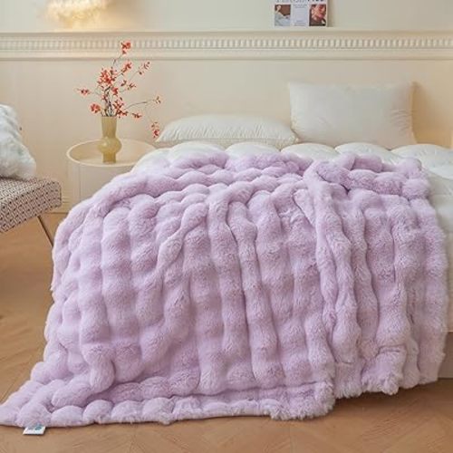 LIFEREVO Luxury Fluffy Faux Rabbit Fur Throw Blanket 50x60, Lavender