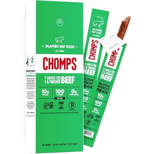 Chomps Jalapeño Beef, Grass-Fed & Finished, 10ct, Protein Snack Stick