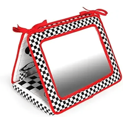 Genius Baby Toys | Reversible, Double Sided, Crib & Floor Mirror in Black, White, Red with Developmentally High Contrast Patterns, Great for Tummy Time
