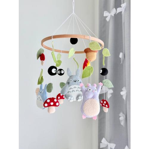 Anime Inspired Baby Mobile, Handmade Felt Forest Spirit Nursery Mobile, Kawaii Crib Mobile, Cozy Nursery Decor, Neutral Baby Shower Gift