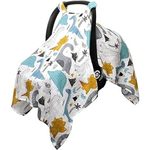 Carseat Cover for Babies, Muslin Cotton Infant Car Seat Cover, Carseat Covers Baby for Girl Boy, Lightweight Car Seat Canopy, Breathable Baby Carrier Cover, Summer Stroller Sun Shade