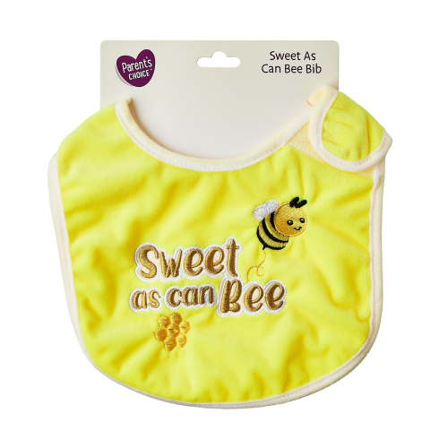 Parent's Choice Plush Baby Bib with Sweet As Can Bee Embroidery, Yellow for Infant
