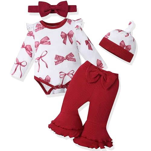 Preemie Newborn Baby Girl Clothes Cute Baby Girl Spring Outfits Gifts Infant Romper Bell Bottoms Pant Bow Headband Sets