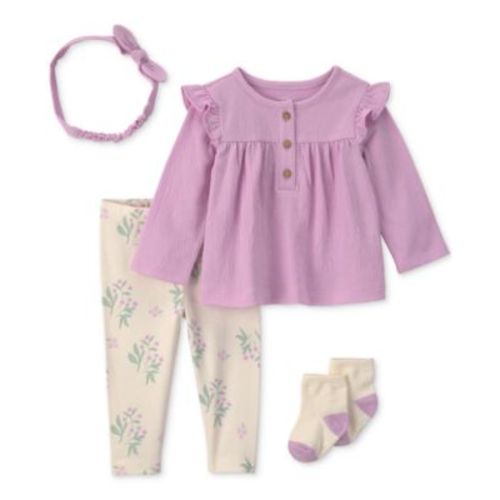 Baby Girls' Long-Sleeve Top, Pant, Headband and Socks, 4-Piece Set