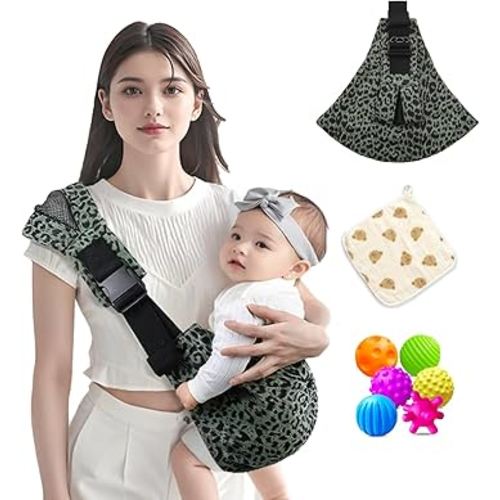 Baby Sling Carrier Adjustable Baby Sling 2025 Upgraded Toddler Sling Comfortable Baby Wrap Carriers Ergonomic-Designed, Travel Friendly Carrying 10-45 Lbs(Green Leopard)