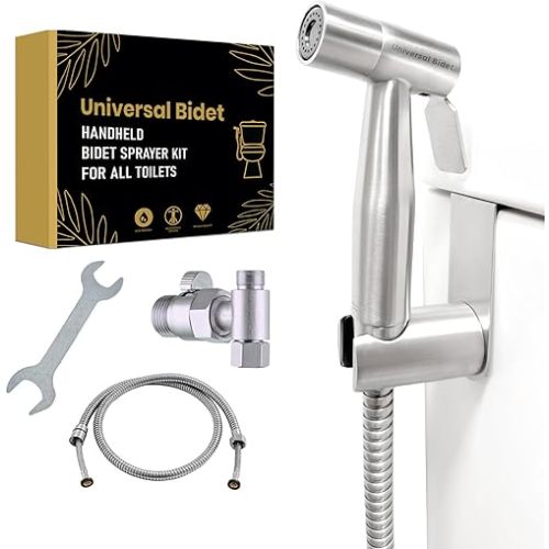 Handheld bidet sprayer kit | Cloth diaper sprayer set | Fits all types of toilets | Perfect for skirted or one-piece toilets | Easy to install stainless-steel bidet