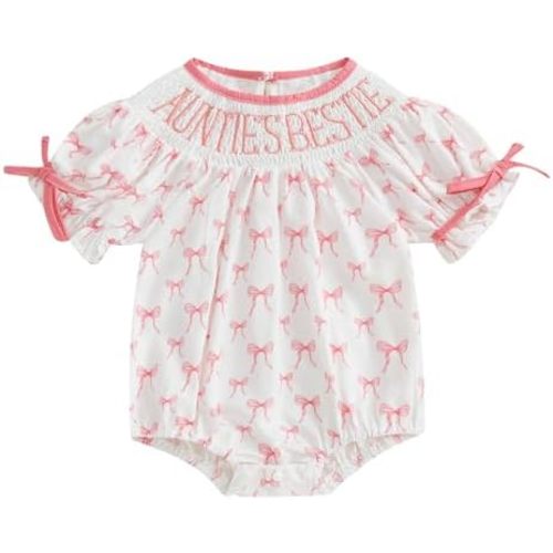 Newborn Baby Girl Romper Mamas Mini Bow Plaid Print Puff Sleeve Smocked Bubble Romper Jumpsuit Bodysuit Clothes