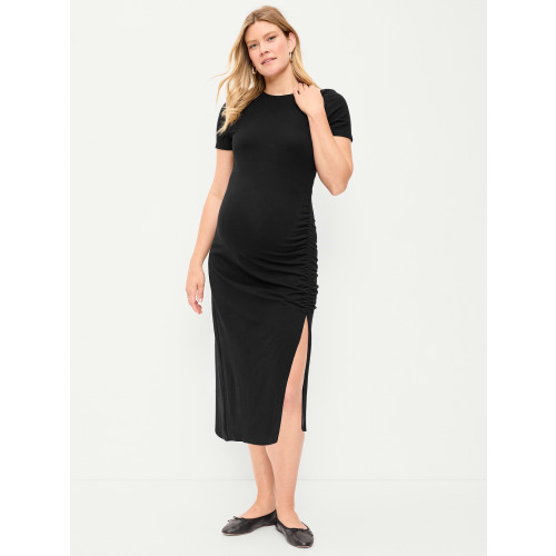 Maternity Short-Sleeve Ruched Midi Dress