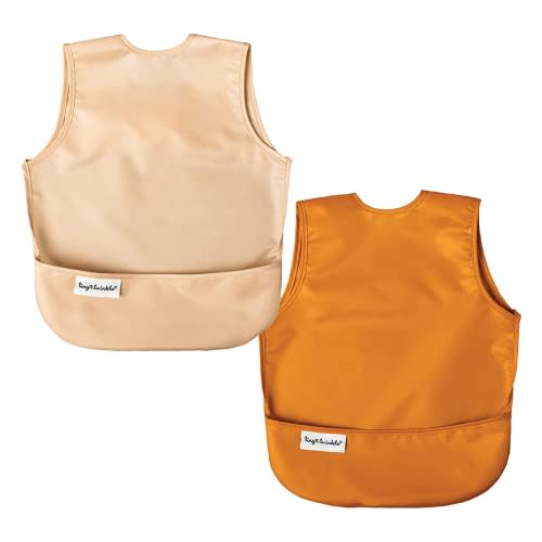 Tiny Twinkle Mess Proof Baby Bibs | 2 Pack Waterproof Toddler Bib for Eating | Baby Apron for Feeding, Machine Washable, Perfect Shower Gift (Sand Cinnamon, 6–24M)