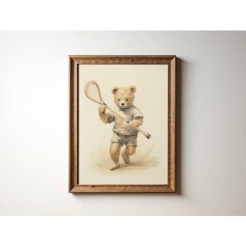 Teddy Bear Playing Lacrosse Art Nursery Teddy Bear Art Kid Room Lacrosse Print Nursery Sports Art Kid Room Lax Decor Nursery Bespoke Littles