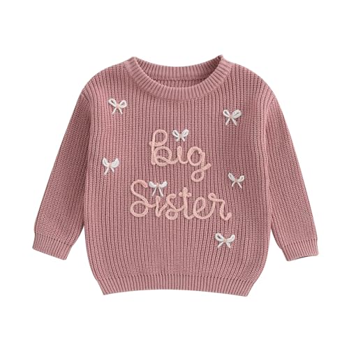 Amnnchya Toddler Infant Baby Girl Knit Sweater Big Sister Little Sister Matching Outfits Long Sleeve Pullover Sweatshirt