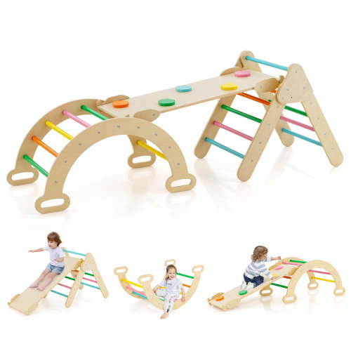 Patiojoy 5-in-1 Triangular Set of 3 Baby Climbing Toys w/ Triangular Climber Arch Ramp Rocker Indoor Outdoor Playground Wood Climbing Set Multi-Color - Walmart.ca
