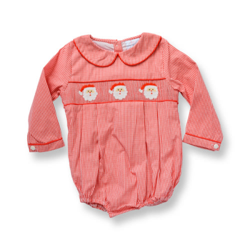 PRE-ORDER Boys Red Gingham Santa Smocked Smocked Bubble