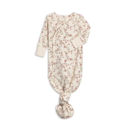 Colored Organics Baby 100% Organic Cotton Newborn Knotted Gown - Infant Indy Kimono Wrap Front Tie Knot with Mitten Cuffs