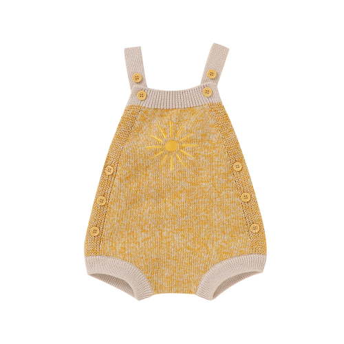 Canrulo Newborn Baby Boy Girl Knit Sweater Romper Sleeveless Embroidered Sun Jumpsuit Outwear Clothes Yellow 3-6 Months