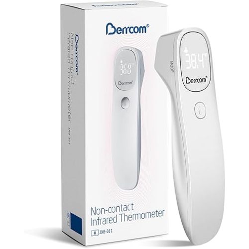 Berrcom Non Contact Infrared Forehead Thermometer for Adults, Kids & Babies, 3-in-1 Touchless Digital Thermometer with Fever Alarm & LED Display
