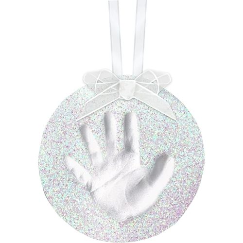 Pearhead Christmas Baby's First Handprint or Footprint Ornament Kit, Holiday Newborn Gift, Easy No-Bake DIY Babyprints Clay Impression, Baby Keepsake Gift, Glitter