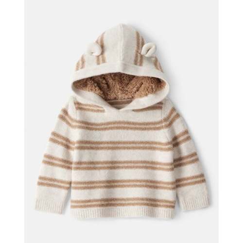Baby Stripe Sweater with Teddy Fleece-Lined Hood and Bear Ears - Brown/Cream - OshKosh B'gosh | Carter's
