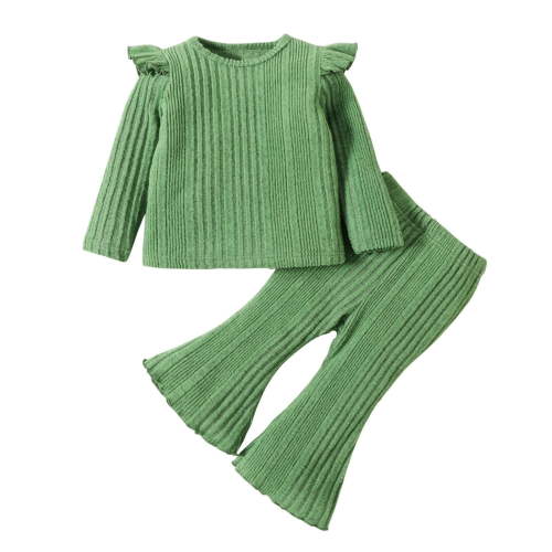 Huowey Newborn Girls Long Sleeve Solid Color T-Shirt Pullover Tops Bell Bottoms Pants Outfits Fashionable Dailywear, 3-6 Months