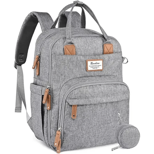 RUVALINO Diaper Bag Backpack, Multifunction Travel Back Pack Maternity Baby Changing Bags, Large Capacity, Waterproof and Stylish, Gray