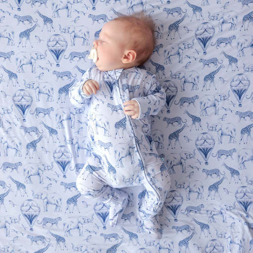 Animals Blue Long Sleeve Noah Footie Zippered One Piece | Posh Peanut®