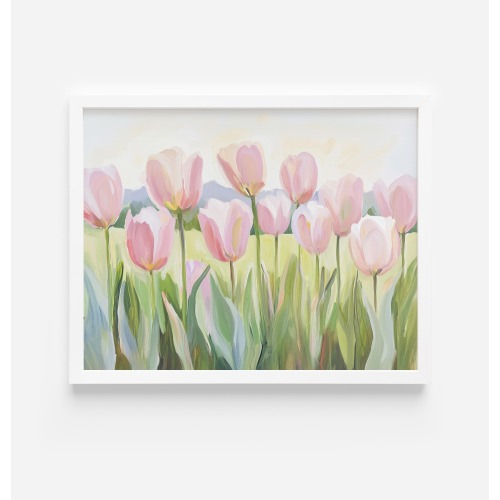 Pink Tulips Field Print, Spring Girly Artful Tulip Print, Floral Nursery Girly Decor, Spring Farmhouse Art,Netherlands Print,Pastel Painting