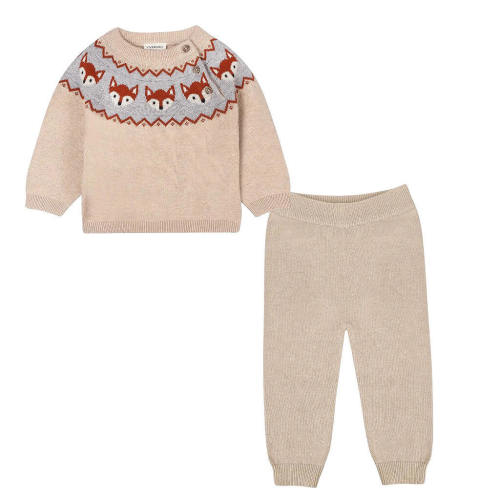 Sweater Knit Pullover Fox Jacquard Pants Set