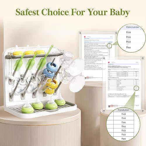 Lifewit Baby Bottle Drying Rack with 10 Hooks, Newborn Essentials Must Haves, Countertop Holder Organizer for Baby Stuff, Rack Dryer for Pacifiers, Weighted Straws, Pump Parts