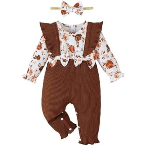 Newborn Infant Baby Girl Clothes Fall Winter Plaid Long Sleeve Jumpsuit One Piece Romper Bodysuit Baby Overalls Outfits