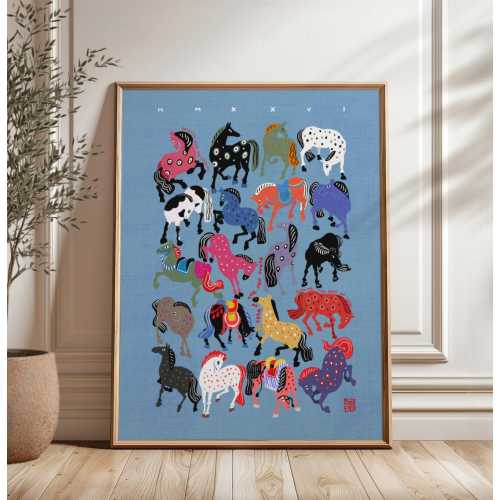 Year of the Horse 2026 Wall Art – Colorful Korean Folk Zodiac Poster | Modern Graphic Home Decor