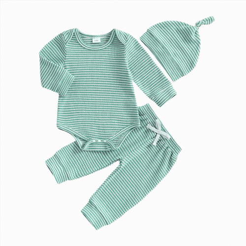 Ccpelsie Newborn Baby Boy Going Home Outfit Kimono Romper Jumpsuit Waffle Fall Winter Warm Clothes(Green,3-6 Months)