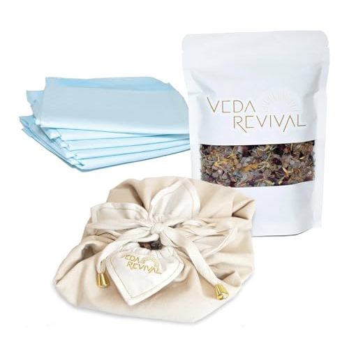 Veda Revival Lotus Birth Kit - Natural Home Birth Essentials - Aromatic Herbal Blend, Cotton Placenta Bag and Herb-Salt Mix for a Safe, Clean and Gentle Birth Transition - Cream
